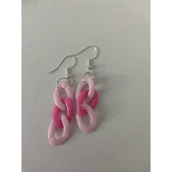 Handmade pink chain earrings - Picture 4 of 4